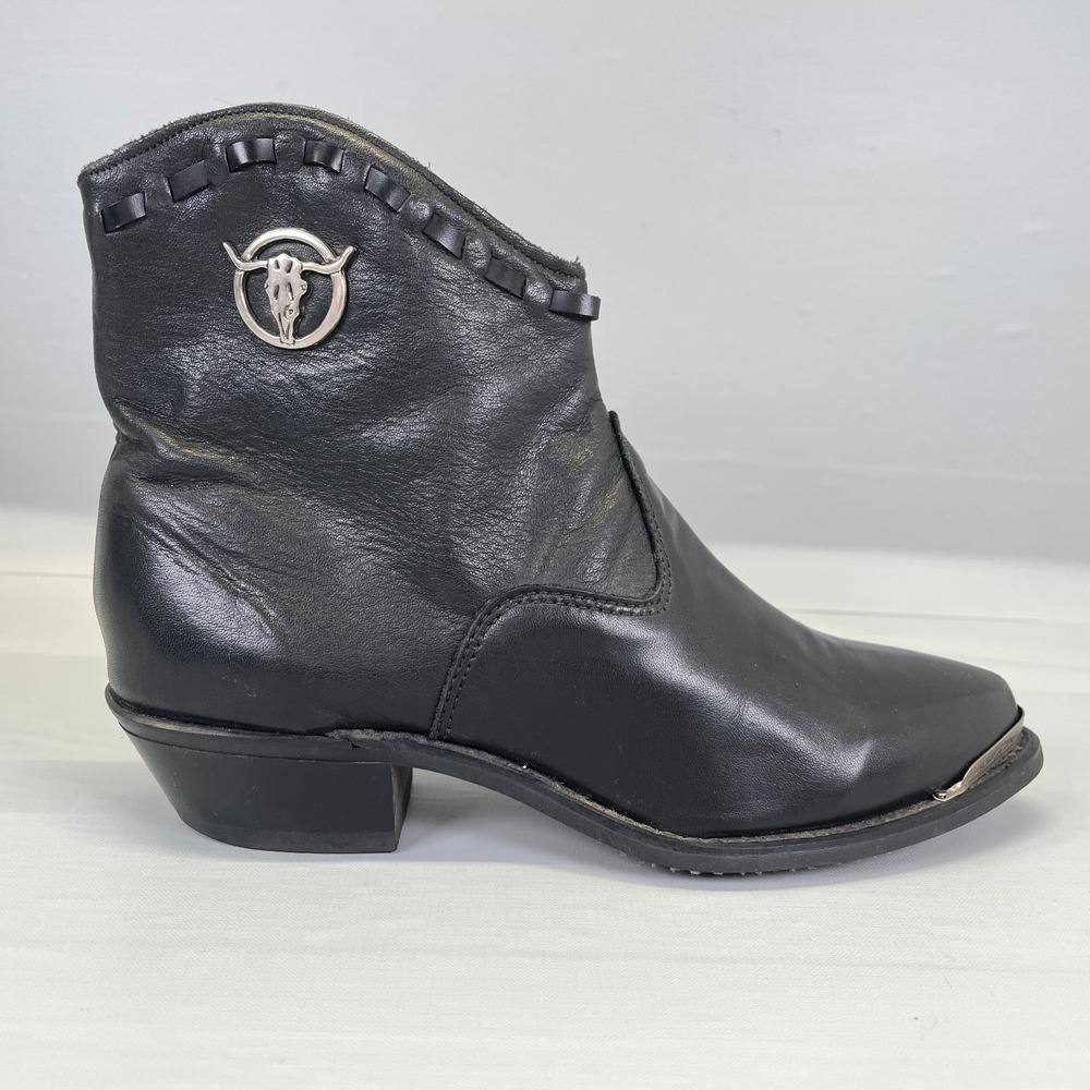 Vintage Capezio Western Boots Womens Size 6 M Black Leather Zip Up Made in USA